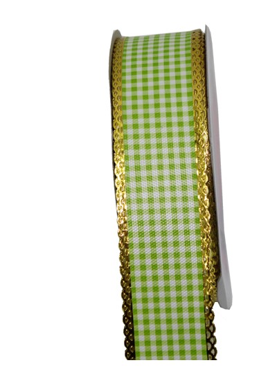 체크금줄수지리본3.2cm(연카키)