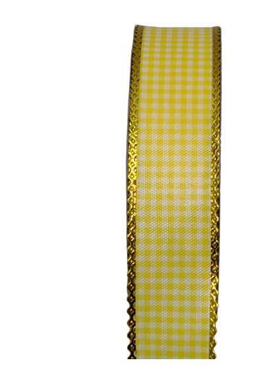 체크금줄수지리본3.2cm(노랑)
