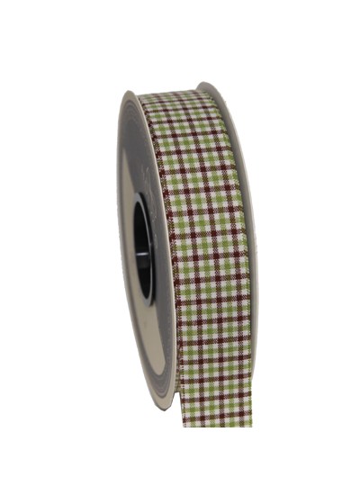 패브릭면체크리본2.5cm(그린/브라운)25yd